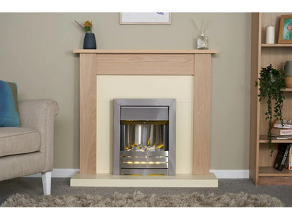 Adam Southwold Fireplace in Oak & Cream with Helios Electric Fire in Brushed Steel, 43 Inch