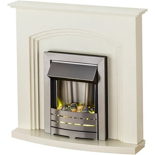 Adam Truro Fireplace in Cream with Helios Electric Fire in Brushed Steel, 41 Inch