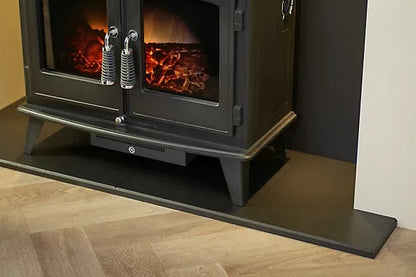 Acantha Pre-Built Stove Media Wall 2 with TV Recess &amp; Woodhouse Electric Stove in Black
