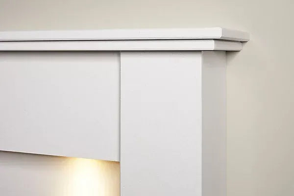 Adam Avila White Marble Fireplace with Alta Electric Inset Stove in Black,