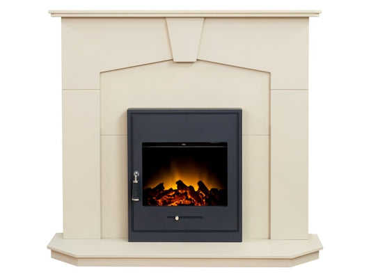 Adam Abbey Electric Fireplace Suite – Stone Effect with Oslo Black Electric Stove (48”)